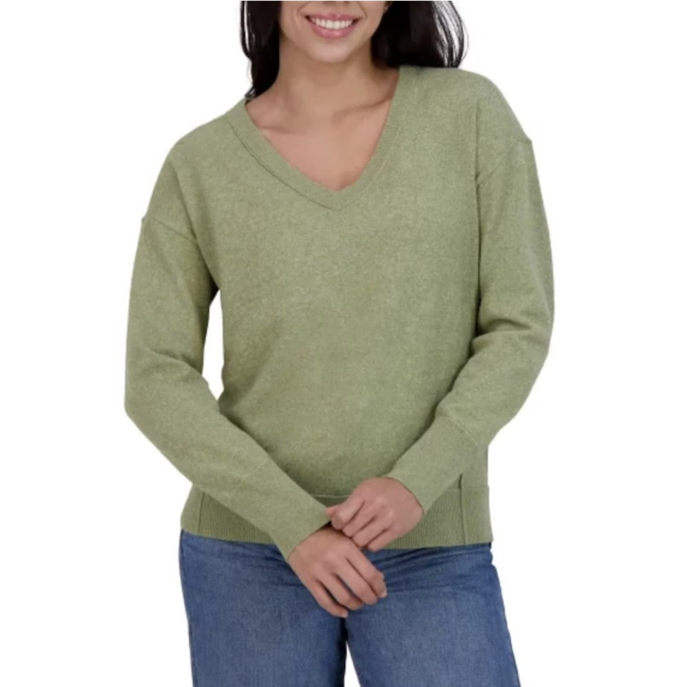 Lucky Brand Womens V-Neck Sweater Green Long Sleeve Pullover Knit Top 2XL NWT